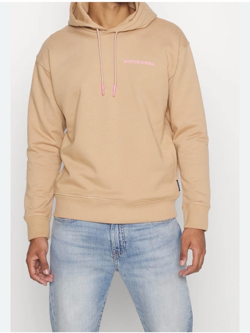 Scotch & Soda Tan Hoodie with Pink Logo Details slim fit. XL. Unisex